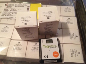 Here's PEGPAL in it's individual vials. The small black-and-white screen is called a TagAlert and indicates if the environment of the drug (AKA my fridge) is the appropriate temperature. I have to check it before drawing up the drug.